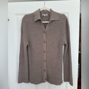 Reformation Taupe Ribbed Cardigan